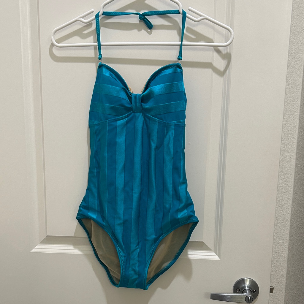 Source Unknown Teal Stripe One-Piece Swimsuit